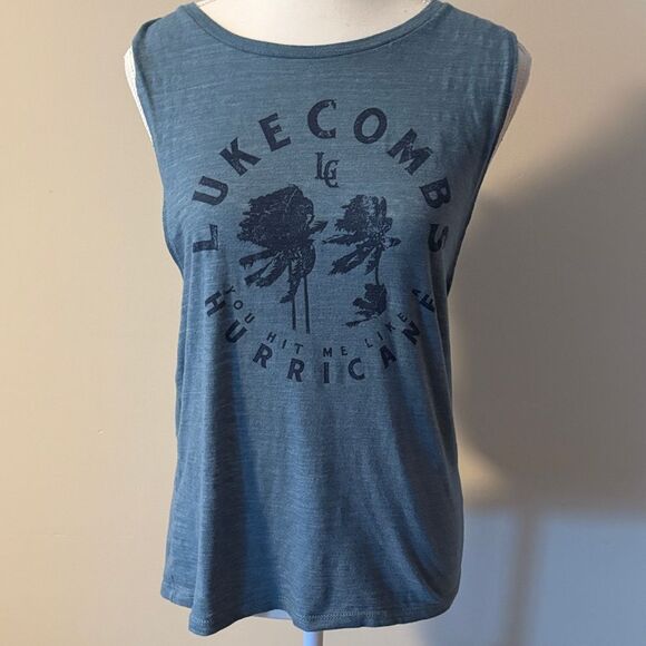 Luke Combs You Hit Me Like A Hurricane Muscle Tunic Graphic Sleeveless Top. Sz M - Picture 1 of 7